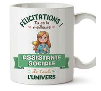 Mugffins Tasses pour ASSISTANTE SOCIALE - En Français - Cadeau original femme - Meilleur Univers Trophée - 11 oz / 330 ml
