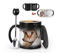 MUGKISS Mug avec motif de chat mignon - 325 ml - Inscription « I Work Hard So My Cat Can Have a Better Life » - En céramique - Changement de couleur - Cadeau d'anniversaire, de Noël pour les enfants, la famille, les amis, les amoureux des chats.