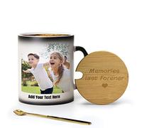 MUGKISS Tasse à café personnalisée de 355 ml avec texte personnalisé et photos apparaissant sur les deux côtés avec liquide chaud (A 10oz lid)
