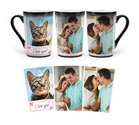 MUGKISS Tasse personnalisée, tasses personnalisées à changement de couleur, collage avec 3 images, tasse à café magique avec photo, nom, texte, cadeaux pour lui