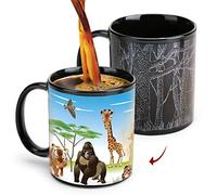 MUGKISS Zoo Tasse à café à changement de couleur de 325 ml, motif animal dans la forêt, tasse à thé magique en céramique personnalisée, pour enfant, membre de la famille ou des amis.