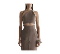 Mugler, Femme, Tops, Brun, Taille: 38 FR Haut Court Asymétrique