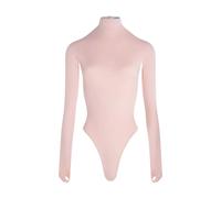 Mugler, Femme, Tops, Rose, Taille: 40 FR Body Rose Logo Manches Longues Zip
