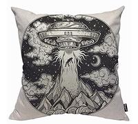 Mugod Housse de coussin Alien vaisseau spatial,Housse de coussin Ovni,Motif : vaisseau spatial,Avec soucoupe volante,Noir et blanc,Pour homme et femme,Décoration pour la maison, la chaise,45x45 cm