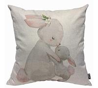 Mugod Housse de coussin en forme de lapin avec motif de lièvre et maman avec un petit lapin de Pâques avec feuilles de fleurs pour homme et femme, décoration d'intérieur, chaise, 45 x 45 cm