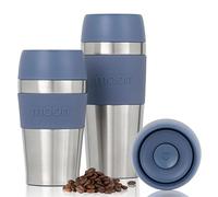 Mugs de voyage Moon 360°- Gobelet à café réutilisable et étanche pour boissons chaudes - Mug isotherme en acier inoxydable, compatible avec les porte-gobelets de voiture (450 ml, métal recy leu)