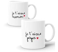 Mugs Duo Je t’Aime Maman Papa. 2 Tasses Message Humour Drôle Mug Amour Idée Cadeau Original pour Futur père Mère pour Noël fête Anniversaire Mariage