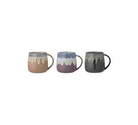 Mugs en grès multicolore, lot de 3, à motifs, émaillés - Bloomingville, Cloe - 10x10x10 cm
