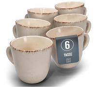 Mugs en grès Rustic - Lot de 6 - Vaisselle rustique Pure Living style maison de campagne, tasses à café et à thé - Passe au lave-vaisselle - Beige