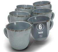 Mugs en grès Rustic - Lot de 6 - Vaisselle rustique Pure Living style maison de campagne, tasses à café et à thé - Passe au lave-vaisselle - Bleu fumé