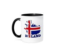 Mugs Le Drapeau De L'Islande Sur La Carte Du Pays Et Son Nom, Islande. 330Ml Tasse Avec Poignée Céramique Tasses Pour Eau Collègue Femme