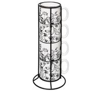 Mugs - PARIS PRIX - White Floral - Lot de 4 - Porcelaine - Rack Inclus