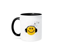 Mugs Smiley Jaune Mélomane Avec Des Écouteurs Noirs Et Des Notes De Musique 330Ml Tasse Drôle Porcelaine Tasses Pour Femme Homme Ami