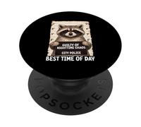 Mugshot de Raton Laveur Coupable du Chaos Nocturne, Meilleur Moment de la journée PopSockets PopGrip Adhésif