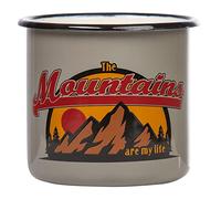 MUGSY Tasse en émail The Mountains are my life - 330 ml - Tasse de camping avec inscription en allemand - Incassable - Gris