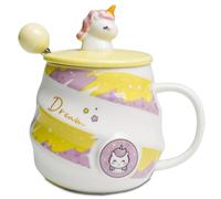 Mugtide La Tasse à Café Licorne, Une Adorable Tasse en Céramique 3D Avec Couvercle Et Cuillère, Tasses à Café Adaptées Aux Filles Et Aux Garçons, Est Le pour Vos Proches, 480 ML (Jaune)