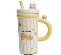 Mugtide Tasse en Céramique, avec de Jolies Petites Choses à l'intérieur du Couvercle, Tasse à Eau avec Couvercle, Paille, Jolie Tasse à Café, Idéale Comme Cadeau Familial, 800 ML (Lapin)
