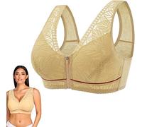 MUGUOY Comfort Wireless Front Close Bra,Ultra-Thin Front Zip U-Back Bra,Plus Size Elastic Push Up Lace Bra Breathable Soft,Full Coverage Non Padded Wire-Free Bra for Women. (44, Beige)