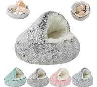 MUGUOY Cozy Cocoon Calming Dog Bed, Calming Cocoon Pet Beds for Small Dogs Cats Pets, Round Plush Fluffy Hooded Cave, Anti-Slip Bottom Washable Pet Sleeping Bag (80CM,Brown)