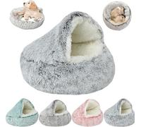 MUGUOY Cozy Cocoon Calming Dog Bed, Calming Cocoon Pet Beds for Small Dogs Cats Pets, Round Plush Fluffy Hooded Cave, Anti-Slip Bottom Washable Pet Sleeping Bag (60CM,Grey)