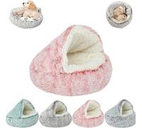 MUGUOY Cozy Cocoon Calming Dog Bed, Calming Cocoon Pet Beds for Small Dogs Cats Pets, Round Plush Fluffy Hooded Cave, Anti-Slip Bottom Washable Pet Sleeping Bag (100CM,Pink)