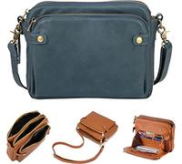 MUGUOY Crossbody Leather Shoulder Bags And Clutches for Women,Three-Layer Leather Crossbody Shoulder & Clutch Bag,Retro Multiple Card Slots Wallet with Adjustable Strap. (Bleu)