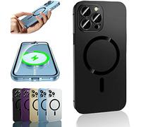 MUGUOY Magnetic Charging Aluminium Metal Bumper Matte Case Cover for iPhone 14/13/12/Plus/Pro/Pro Max,Compatible with MagSafe,Full Lens Protection, Non-Fingerprint & Stain. (pour iPhone 13 Pro, Noir)