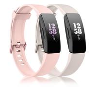 Mugust Lot de 2 bracelets de rechange compatibles avec Fitbit Inspire/Inspire HR/Inspire 2 - Bracelet de rechange en silicone souple pour Fitbit Inspire/Inspire HR/Inspire 2/Ace 2 (Starlight + Rose