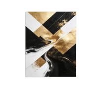 MUHJDYC Abstrait Impression sur Toile-Texturé Marbre Tableau Decoration Murale-Noir blanc Doré 4-Moderne Decoratifs Salon Chambre Bureau 80x105cm Sans Cadre