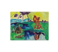 MUHJDYC Célèbre Peinture Tableau Decoration Murale Salon Chambre-Impression sur Toile Reproduction(marais avec moulin à vent rouge) 50x65cm Sans Cadre