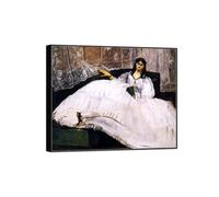 MUHJDYC Édouard Manet Célèbre D'art Mural Tableau Impression sur Toile-(Dame à l'éventail) Noir Cadre Image Décoration Salon-Reproduction 50x60cm