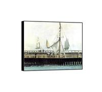MUHJDYC Édouard Manet Célèbre D'art Mural Tableau Impression sur Toile-Noir Cadre Image Décoration Salon-Reproduction(Jetée sur mer) 60x70cm