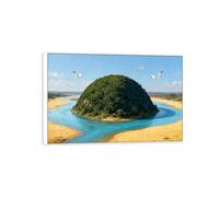 MUHJDYC Paysage Affiche-Arbre Rivière Oiseau-Nature Impression sur Toile-Cadre Blanc Tableau Decoration Murale Salon Chambre Salle de Bain 40x60cm