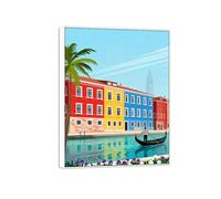 MUHJDYC Paysage Affiche-Tableau sur Toile-Bâtiments canal Venice-Blanc Cadre Impression Image Decoration Murale Chambre Salon Bureau 70x90cm