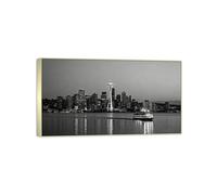 MUHJDYC Paysage Urbain Impression sur Toile-Bâtiments ciel Ville bateaux-Cadre Argenté Panoramique Tableau Decoration Murale Salon Chambre Bureau 40x70cm
