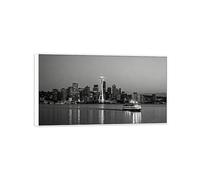 MUHJDYC Paysage Urbain Impression sur Toile-Bâtiments ciel Ville bateaux-Cadre Blanc Panoramique Tableau Decoration Murale Salon Chambre Bureau 50x90cm