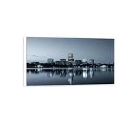 MUHJDYC Paysage Urbain Impression sur Toile-Bâtiments Lac Reflection-Cadre Blanc Panoramique Tableau Decoration Murale Salon Chambre Bureau 20x35cm