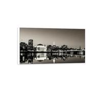 MUHJDYC Paysage Urbain Impression sur Toile-Bâtiments Rivière Ville Nuit-Cadre Blanc Panoramique Tableau Decoration Murale Salon Chambre Bureau 70x125cm