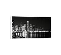 MUHJDYC Paysage Urbain Impression sur Toile-Bâtiments Ville Lac-Cadre Blanc Panoramique Tableau Decoration Murale Salon Chambre Bureau 50x90cm