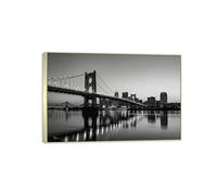 MUHJDYC Paysage Urbain Impression sur Toile-Bâtiments Ville Pont Rivière-Cadre Argenté Panoramique Tableau Decoration Murale Salon Chambre Bureau 30x45cm