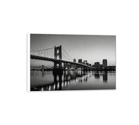 MUHJDYC Paysage Urbain Impression sur Toile-Bâtiments Ville Pont Rivière-Cadre Blanc Panoramique Tableau Decoration Murale Salon Chambre Bureau 70x105cm