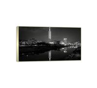 MUHJDYC Paysage Urbain Impression sur Toile-Ciel Bâtiments Rivière-Cadre Argenté Panoramique Tableau Decoration Murale Salon Chambre Bureau 50x90cm