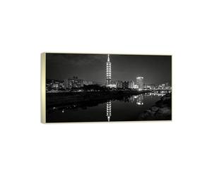 MUHJDYC Paysage Urbain Impression sur Toile-Ciel Bâtiments Rivière-Cadre Argenté Panoramique Tableau Decoration Murale Salon Chambre Bureau 50x90cm