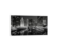 MUHJDYC Paysage Urbain Impression sur Toile-Ciel nocturne Bâtiments Ville-Cadre Blanc Panoramique Tableau Decoration Murale Salon Chambre Bureau 40x70cm