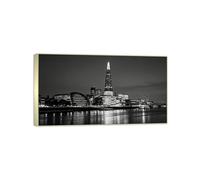 MUHJDYC Paysage Urbain Impression sur Toile-Ville Nuit Bâtiments London-Cadre Argenté Panoramique Tableau Decoration Murale Salon Chambre Bureau 30x55cm