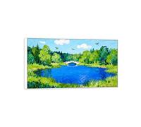 MUHJDYC Tableau Paysage sur Toile, Oiseaux Forêt lacustre Impression, Nature Art Mural Moderne pour Déco Salon Prêt à Accrocher 70x125cm Cadre Blanc