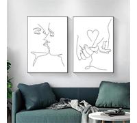 Muholin 2 impressions sur toile de couple s'embrassant,dessin au trait noir et blanc,art du cœur,main dans la main,affiche minimaliste,décoration intérieure 40x60cmx2 sans cadre