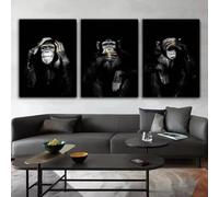 Muholin 3 Affiches de singes rigolos sur toile,peinture animalière,art mural,toiles sombres et impressions pour la décoration du salon 40x60cmx3 sans cadre