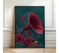 Muholin Décoration murale vintage avec casque gramophone,tableau musical,affiche gramophone style Art déco,tourne-disque classique pour la maison 60x90cm sans cadre