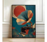 Muholin Décoration murale vintage avec casque gramophone,tableau musical,affiche gramophone style Art déco,tourne-disque classique pour la maison 21x30cm sans cadre
